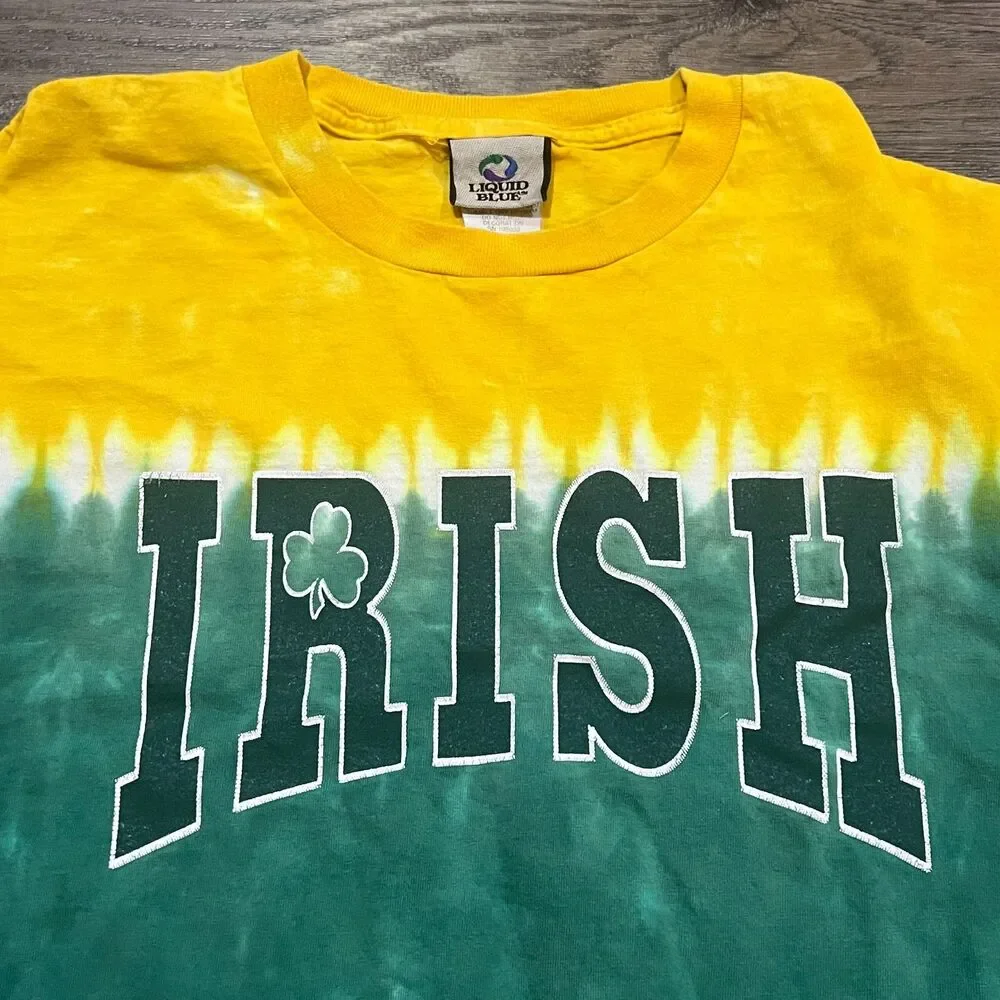 Vintage 90s Liquid Blue Notre Dame Semi Tie-Dye Single Stitch Made USA Men's XL - Picture 2 of 8